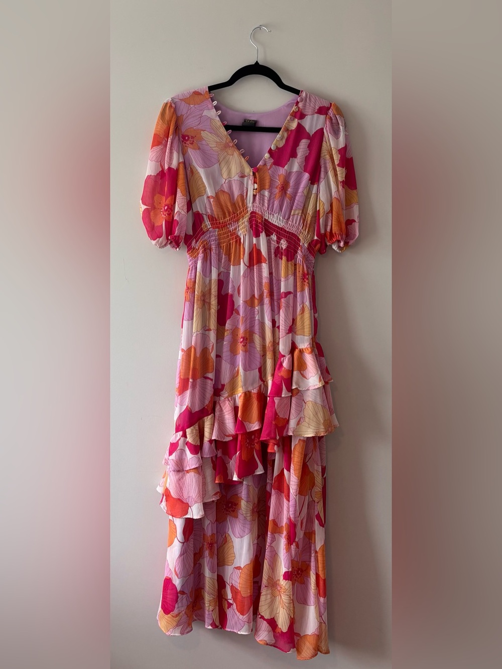 Taylor Vibrant Pink & Orange Floral Maxi Dress Size 8